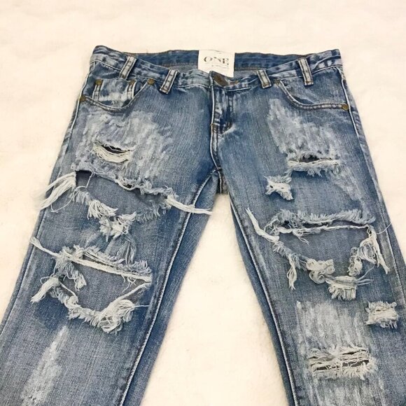 One Teaspoon 25 (3) Trashed Free Birds Women’s Jeans Low Waist Rigid Skinny Leg - Picture 3 of 12